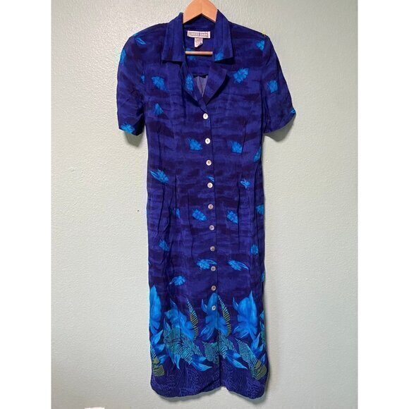 Vintage Dress Barn Women's Blue Floral Dress Size 12 - Picture 1 of 9